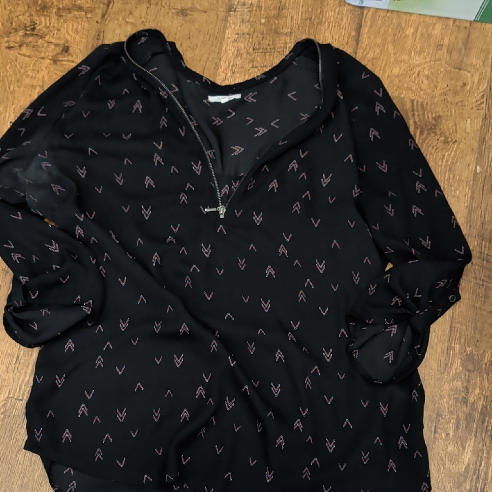 Black Blouse with Pink Arrow Pattern